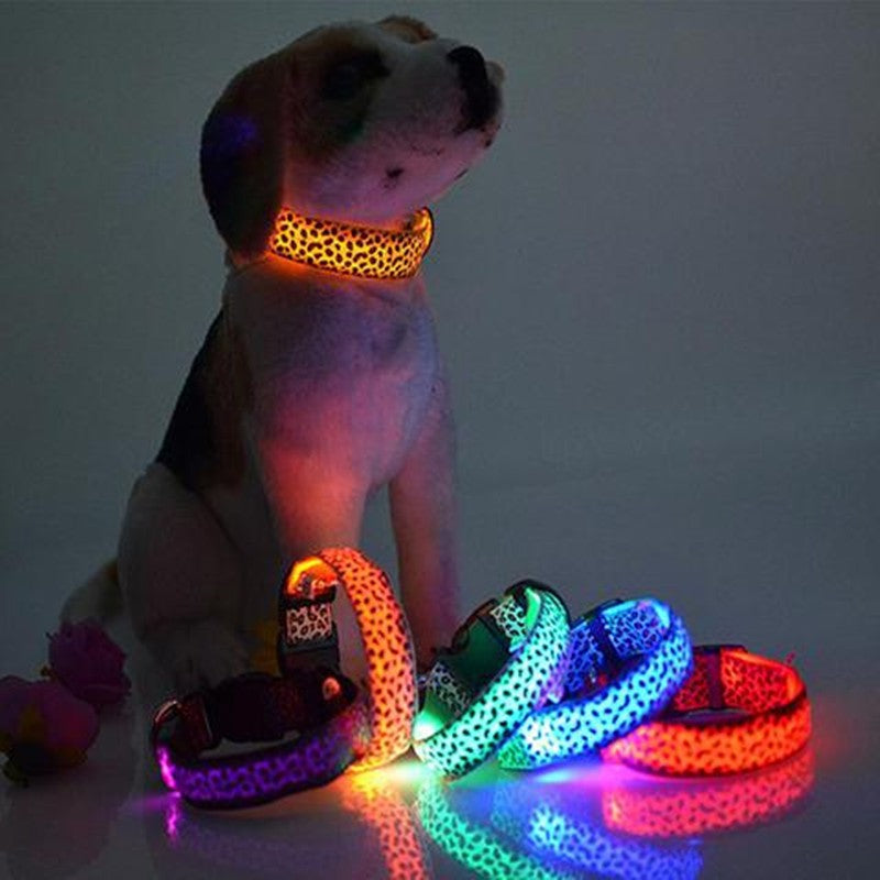 LED Adjustable Nylon Leopard Print Pet Safety Collar